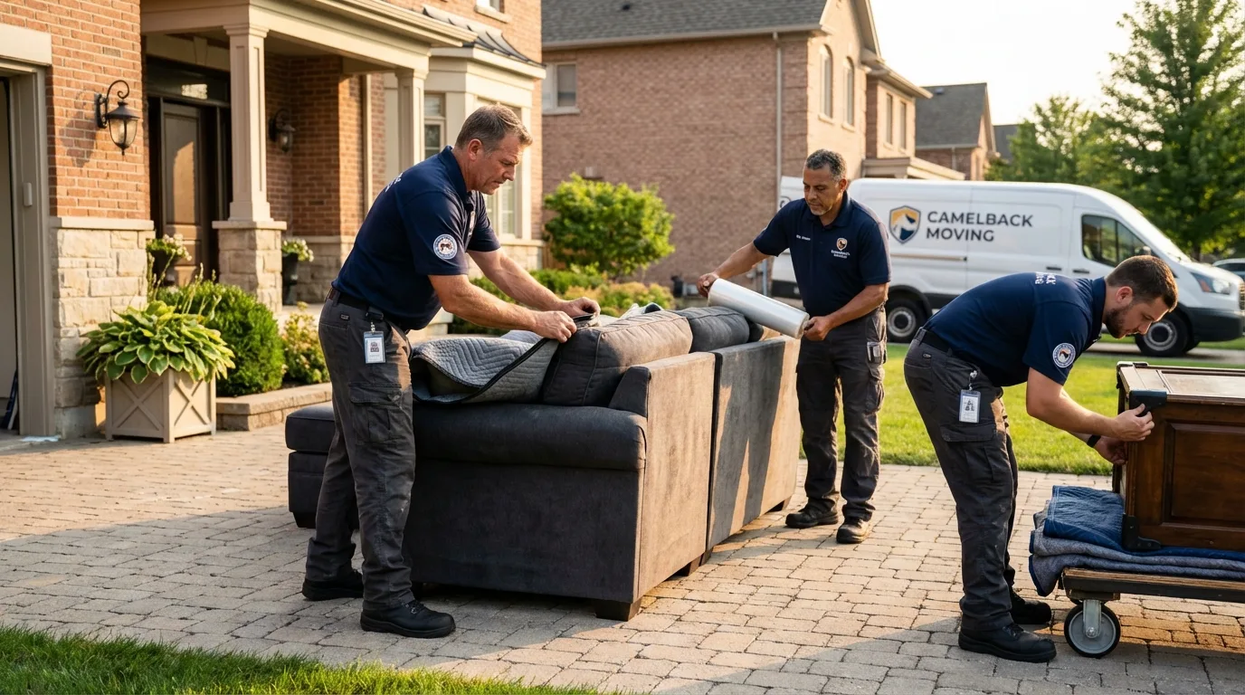 Large estate moving crew wrapping furniture in Farmington, CT