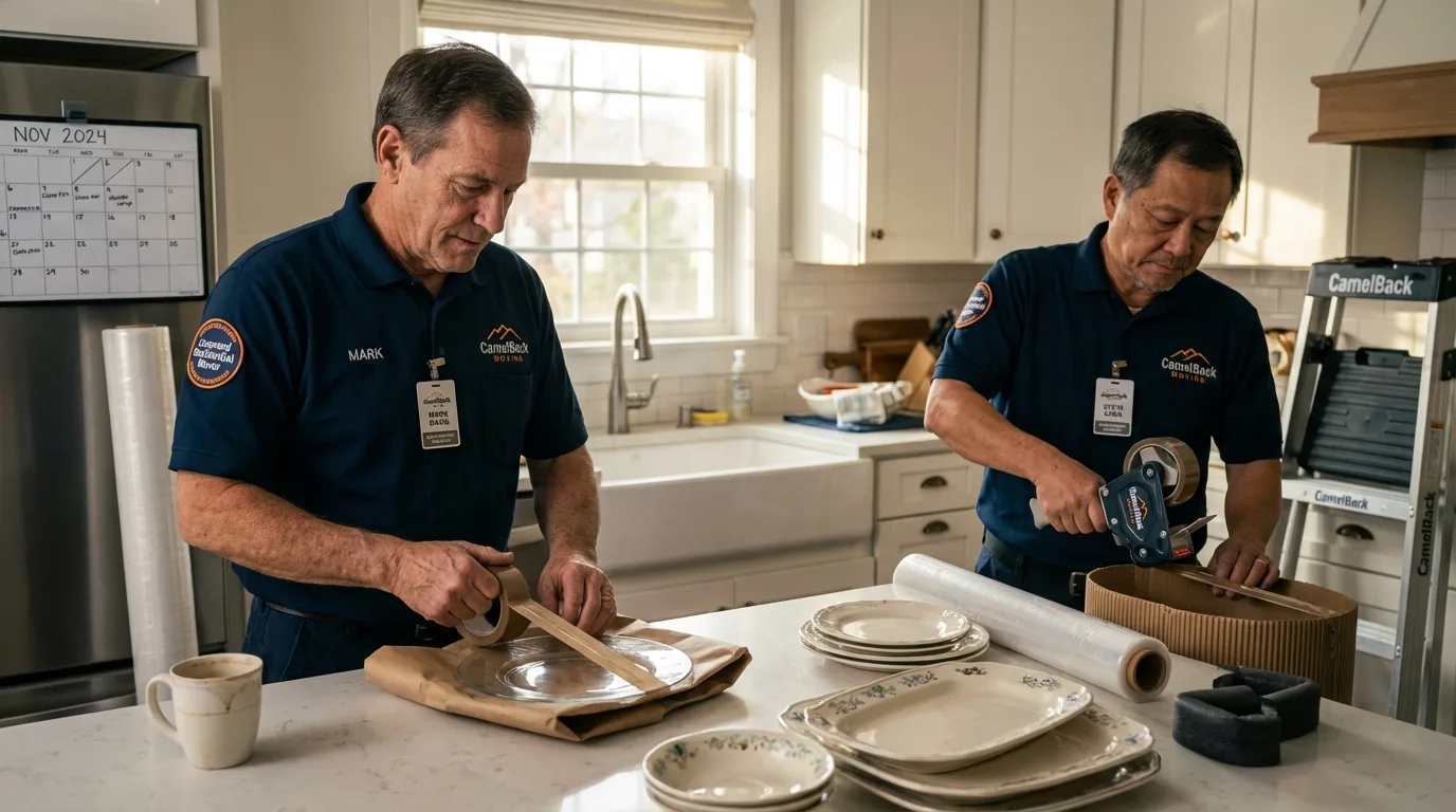 Professional crew packing kitchen dishware in Farmington, CT